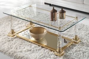 Mesa centro de metacrilato clasica rectangular tapa cristal y revistero
