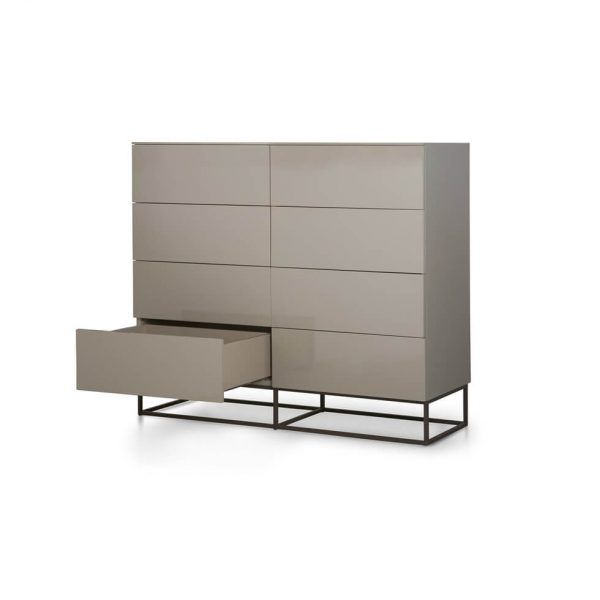 Comoda con cajones NEVADA moderna push dormitorio laca acero
