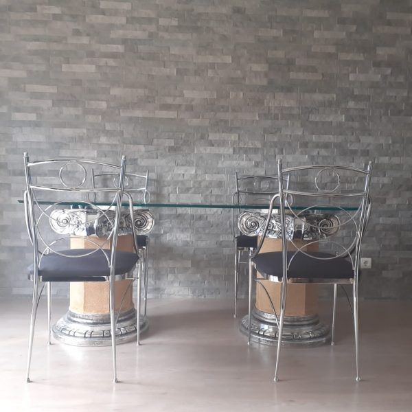 mesa comedor clasica julia en resina cristal sillas julia cromo