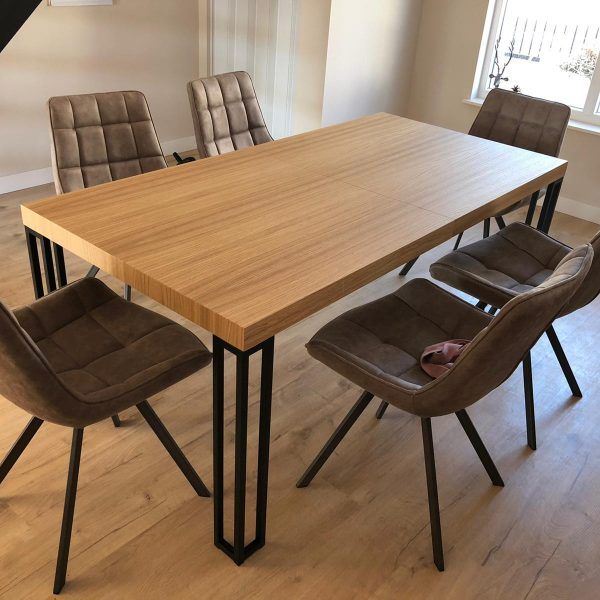 mesa comedor rectangular extensible kosmo salon moderno patas acero chapa natural