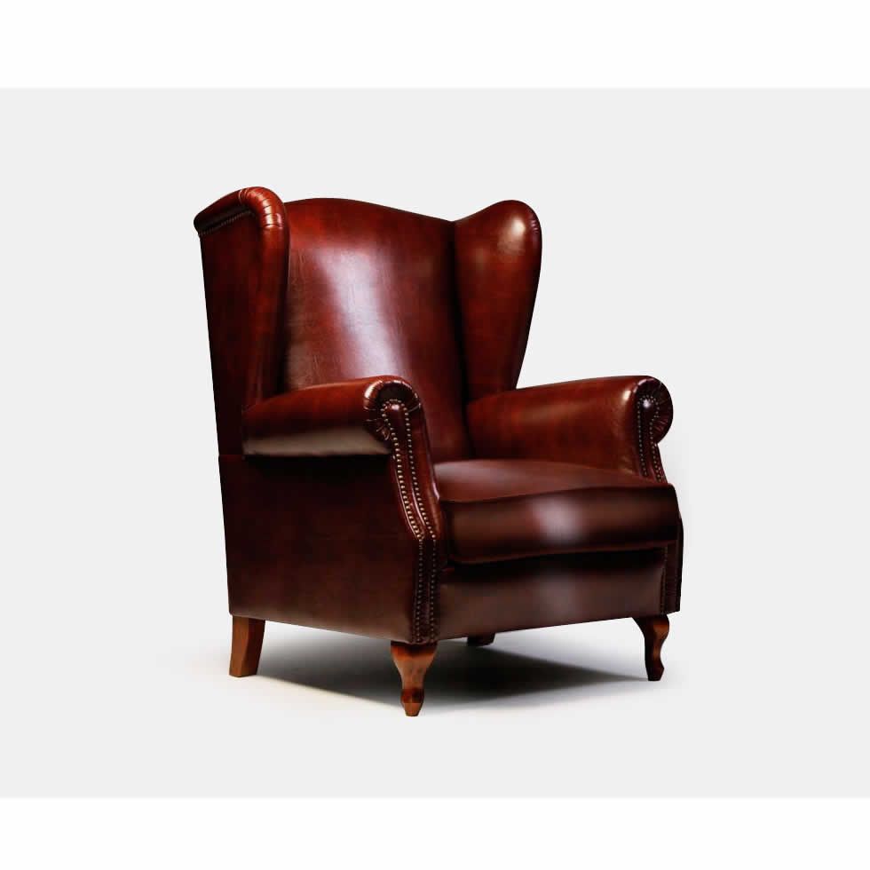 Sillón Melodía clásico en piel patas madera fijo Sillon Orejero Clasico con patas madera MELODIA