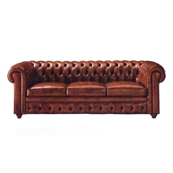 Sofa clasico ANDROMEDA capitone tapizado piel 3 plazas