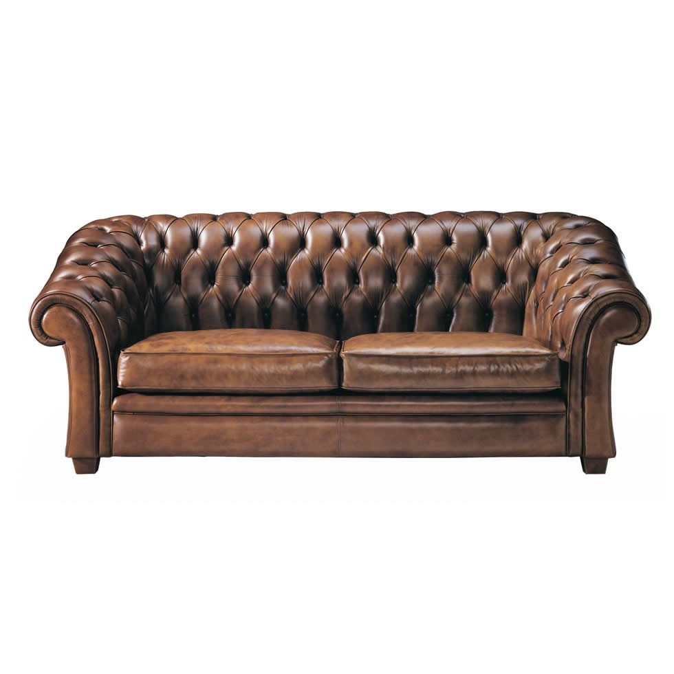 Sofá capitoné Reticulum clásico en piel Sofá clásico RETICULUM capitoné patas madera piel