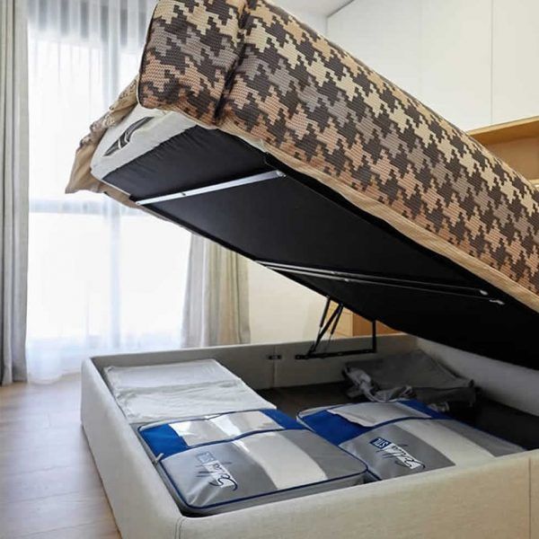 detalle apertura canape moderno tapizado cama matrimonio gran capacidad
