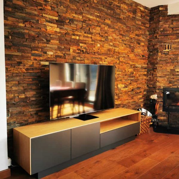 mueble t.v. rubi chapa natural y laca moderna salon comedor
