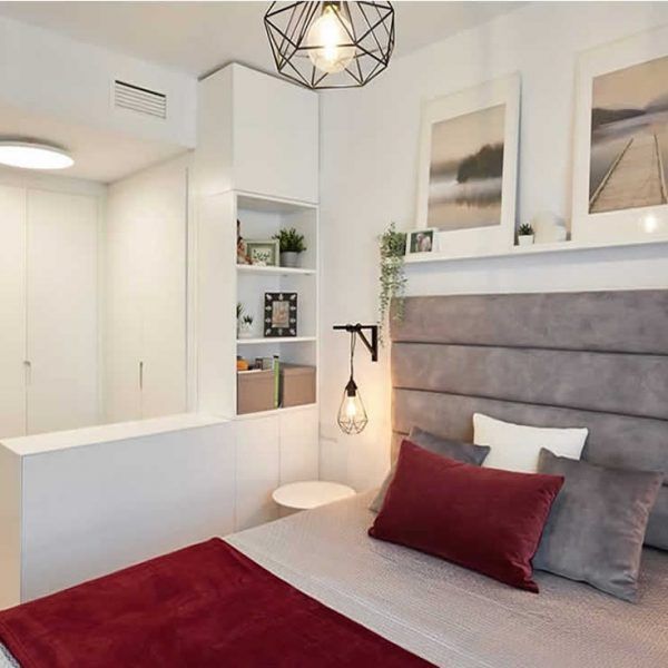 cabezal tapizado moderno y muebles a medida dormitorio matrimonio