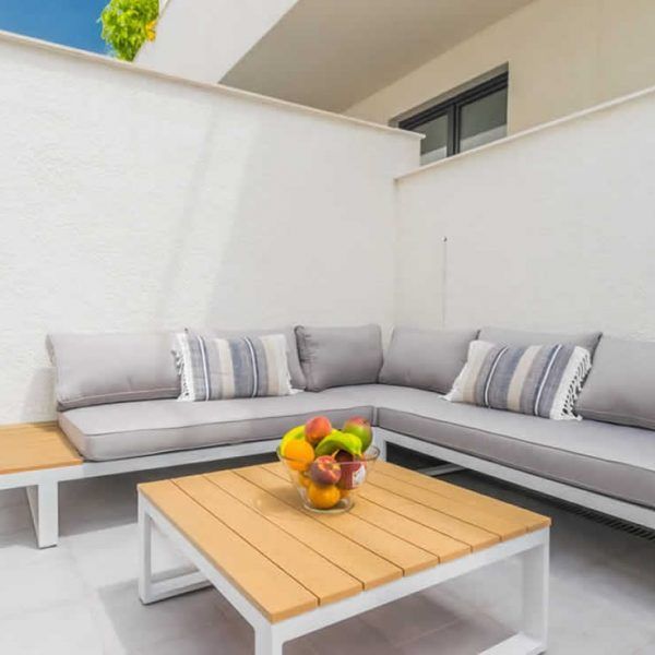 Conjunto muebles exterior aluminio rinconera y mesa auxiliar
