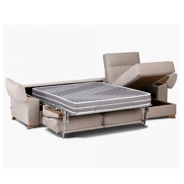 detalle sofa cama chaiselongue moderno patas madera tapizado apertura italiana arcón abatible
