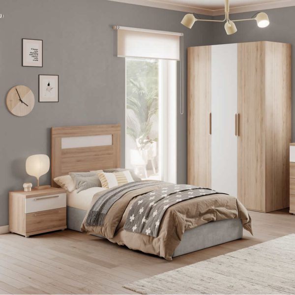 dormitorio composicion juvenil moderno melamina cabezal mesita noche armario comoda moderno