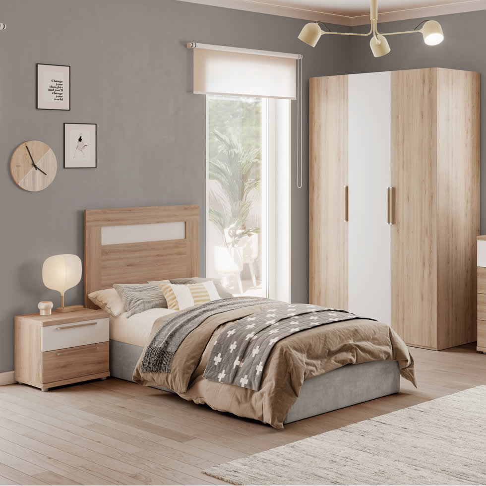 230 dormitorio cabezal mesita comoda y armario AVATAR Roble detalle blanco.980x980img dormitorio composicion juvenil moderno melamina cabezal mesita noche armario comoda moderno