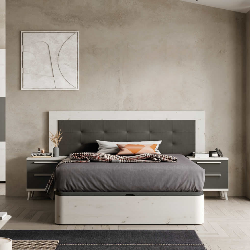 dormitorio cabezal mesitas noche sahara canape melamina tapzado abatible patas nordicas matrimonio