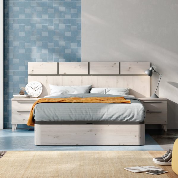 dormitorio moderno nordico scarlet madera cabezal mesitas descanso