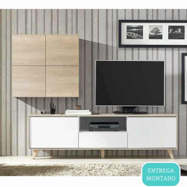 mueble salon composicion moderna patas haya melamina combinacion montado