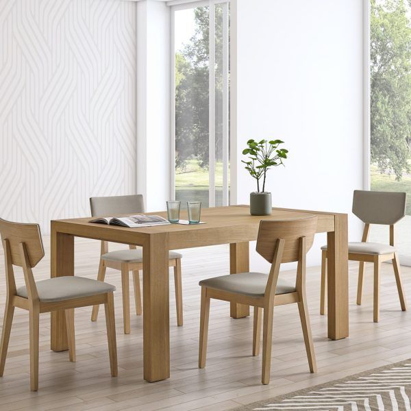 ambiente mesa comedor rectangular extensible moderna fannia chapa natural cuadrada