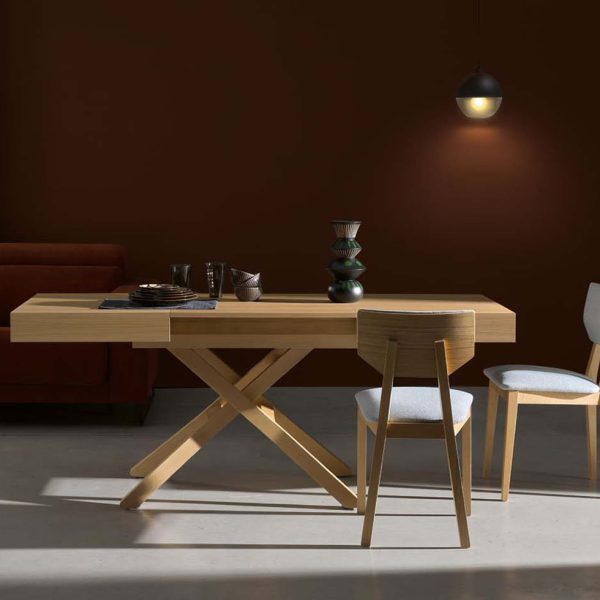 mesa convertible helena comedor centro salon comedor melamina chapa natural moderna bateria
