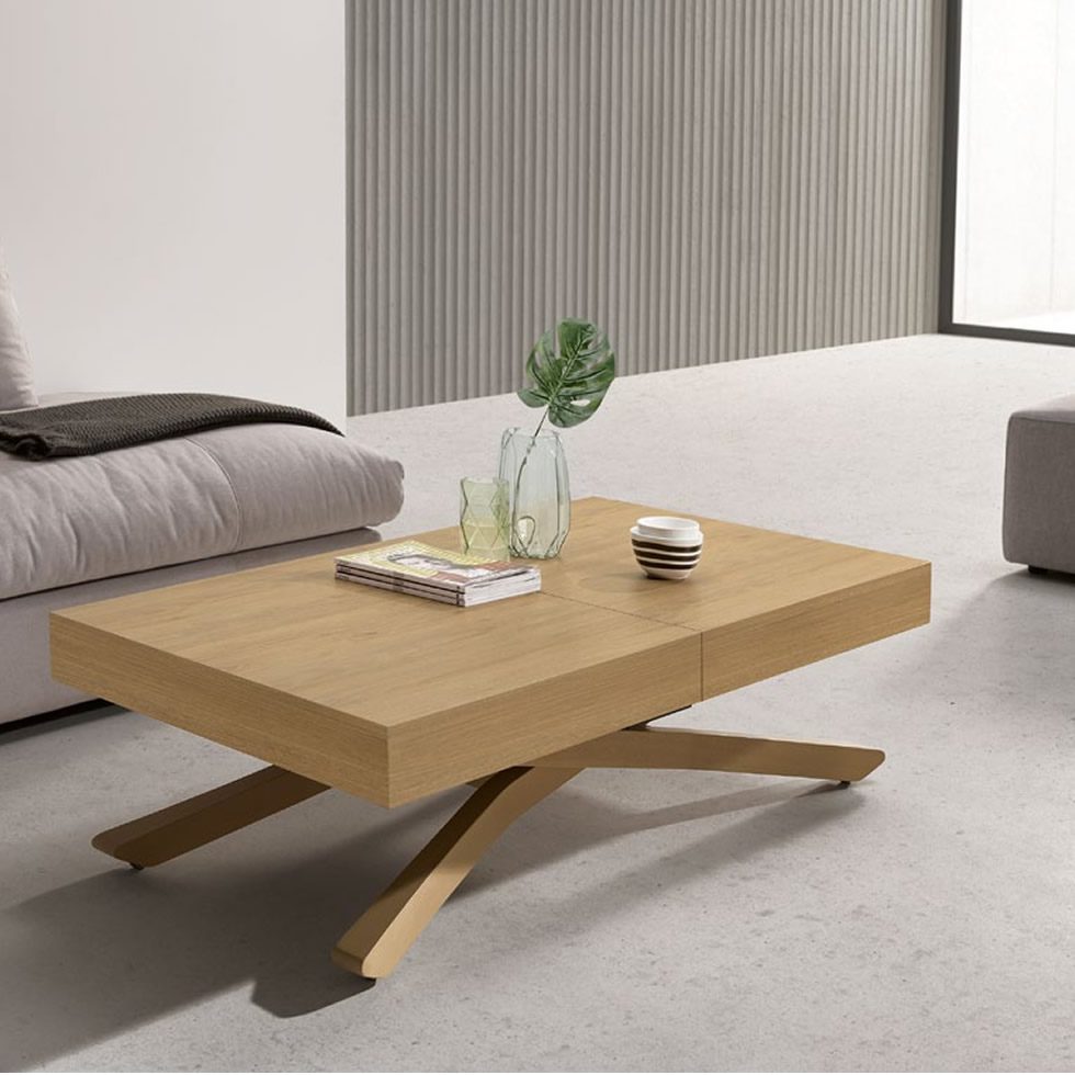 mesa elevable convertible helena comedor centro salon comedor melamina chapa natural moderna bateria