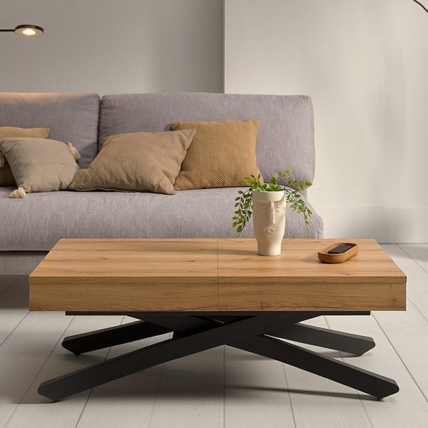 mesa convertible centro elevable comedor helena extensible electrica helena moderna chapa natural melamina laca acero