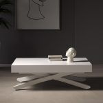 mesa centro comedor helena convertible elevable extensible moderna pemi laca chapa natural electrica