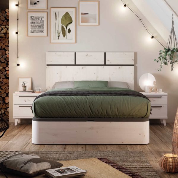 ambiente dormitorio moderno mesitas noche con patas 2 cajones cabezal canape sin patas