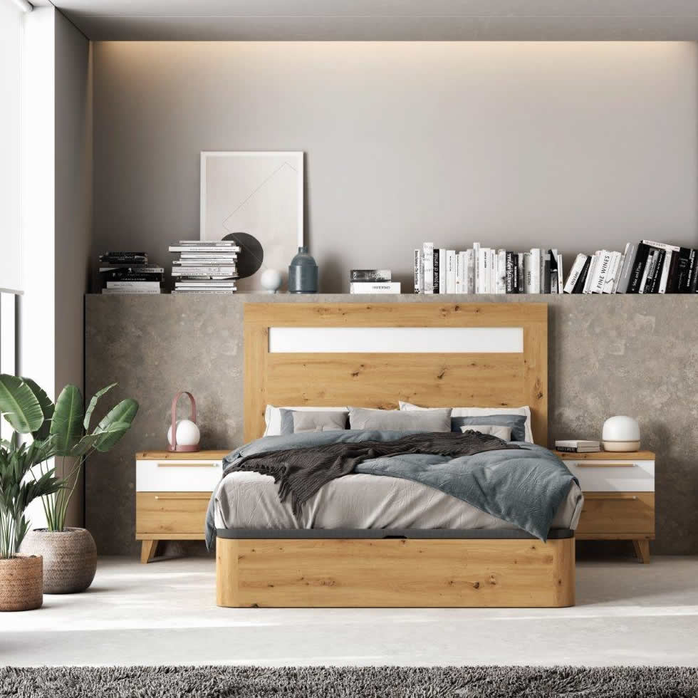 dormitorio matrimonio moderno melamina gina cabezal mesitas noche