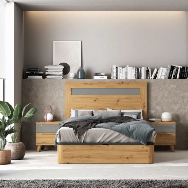 ambiente dormitorio matrimonio cabezal mesita canape melamina