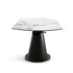 mesa rectangular redonda giratoria porcelanico comedor acero