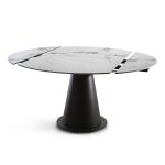detalle mesa rectangular redonda giratoria porcelanico comedor acero