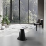 mesa rectangular redonda giratoria porcelanico comedor acero