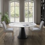mesa rectangular redonda giratoria porcelanico comedor acero