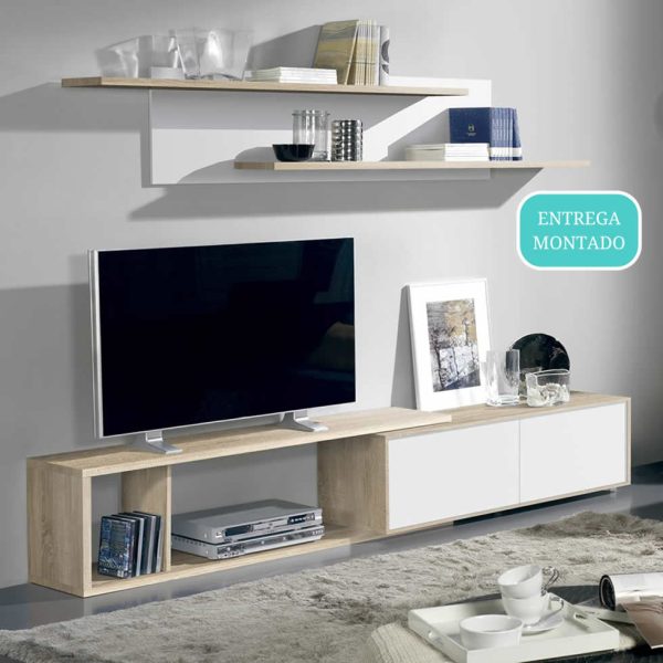 mueble salon modular composicion moderna lola 240 cm. melamina almacenaje