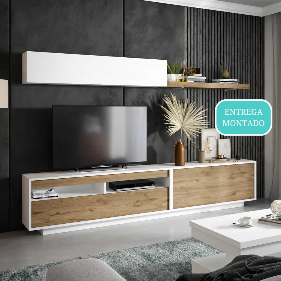 modular mueble salon moderno melamina blanco mahon 270 cm. almacenaje
