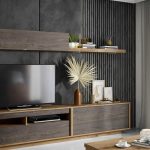 detalle muebles modular salon moderno mahon melamina almacenaje puertas cajones estantes
