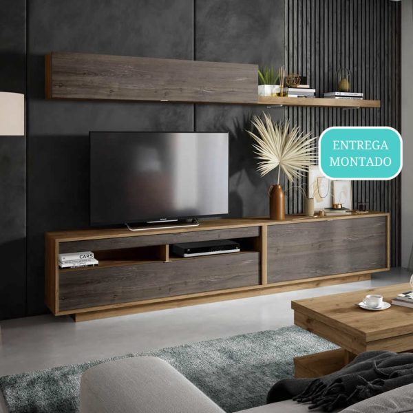 modular mueble salon moderno melamina mahon 270 cm. almacenaje