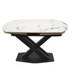 mesa cerrada roda giratoria extensibles porcelanico acero pata central salon