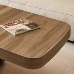 detalle tapa canto redondo melamina mesa centro convertible comedor elevable extensible