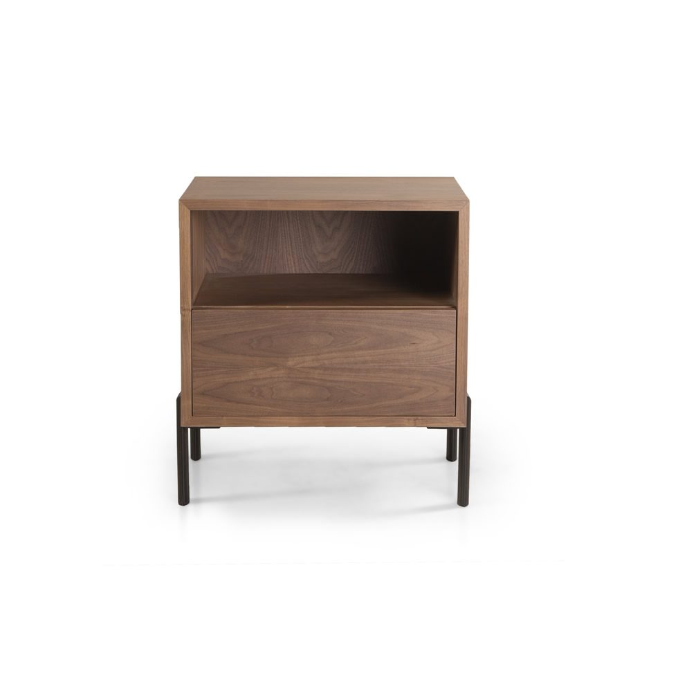 mesita noche moderna cleo chapa natural laca acero dormitorio desdanso
