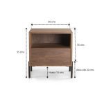 medidas mesita noche moderna cleo cajones hueco patas acero chapa natural laca dormitorio