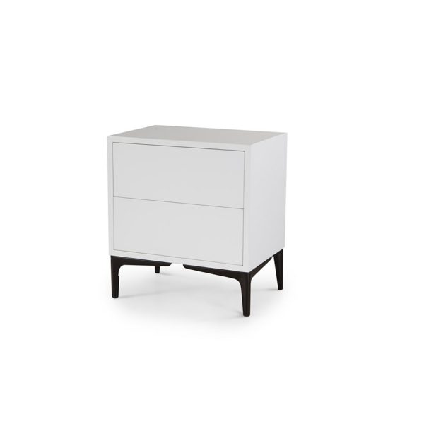 mesita noche moderna laca chapa natural cajones estantes patas acero hogar dormitorio camus
