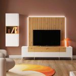 mueble salon moderno comedor nordico blanco roble almacenaje madera natura