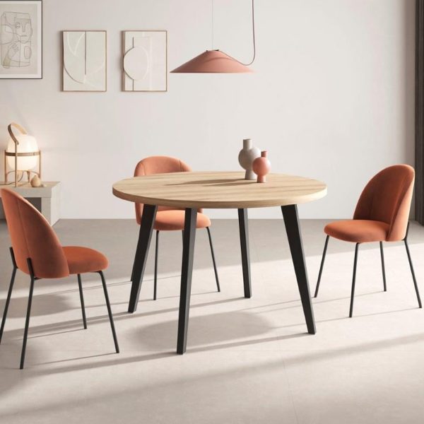 mesa de comedor fija redonda madera patas metalicas nordica modrena hogar madera